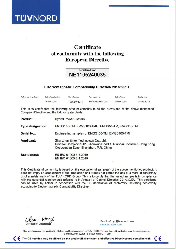 TÜV NORD CE EMV-Zertifizierung — Hybridsystem, Richtlinie 2014/30/EU